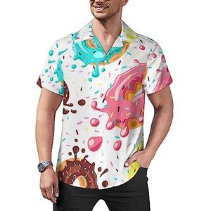 Kleurrijke donuts heren casual button-down shirts korte mouw Cubaanse kraag T-shirts tops Hawaiiaanse T-shirt M
