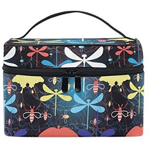 Leuke kunst cadeau libelle dier make-up tas voor vrouwen cosmetische tassen toilettas trein koffer