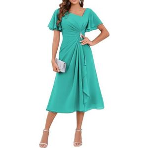 WSEYU Chiffon moeder van de bruid jurken asymmetrische thee lengte moeder van de bruidegom jurken voor bruiloft, Turkoois, 42