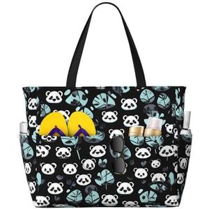 UPIKIT Zwart En Wit Panda Gezicht Grote Capaciteit Waterdicht Zanddicht Met Rits Strandtas 45x17x38Cm Voor Gym Kruidenier Winkel Reizen Camping, Zwart, Eén maat