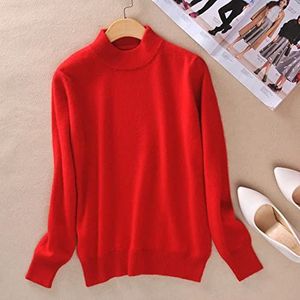 BEQUAH Wollen Trui Kasjmier Katoenmix Halve Coltrui Vrouwen Trui Herfst Winter Jumper Dagelijks Dragen Basic Warm Gebreide Trui Pull Femme-Rood, Xxxl