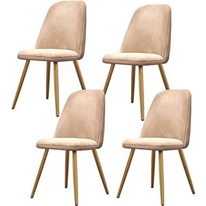 GEIRONV Set Van 4 Fluwelen Moderne Eetkamerstoelen, for Woonkamer Lounge Slaapkamer Stoelen Dikker Zitkussen Rugleuning Metalen Poten Stoel Eetstoelen (Color : Camel, Size : 46x46x81cm)