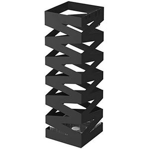 SONGMICS Parapluhouder - Zwart - Metaal - Vierkant - 4 Haken - Afneembare Wateropvangbak