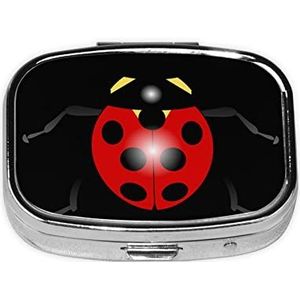 Cartoon Lieveheersbeestje Print Pil Doos Draagbare 2 Compartimenten Metalen Pil Case Pil Organizer voor Opslag Vitaminen Visolie Medicatie