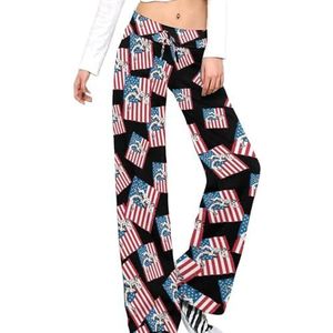 Worstelen Amerikaanse vlag damesbroek casual broek elastische taille lounge broek lange yogabroek rechte pijpen