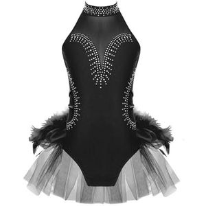 NUOYIXUAN Ritmisch Turnpakje voor Kinderen en Meisjes, Danspak, Ballet Tutu Rok, Mouwloze Tule Rok, Schaatskostuum (zwart, 16)