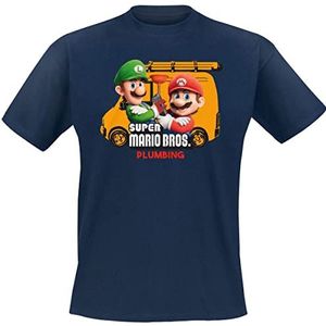 SUPER MARIO Mario Brothers Plumbing T-shirt voor heren, korte mouwen, blauw, S