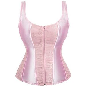 Steampunk Bandjes Overbuste Korset Met Cup Rits Sexy Jacquard Bloemen Corset Taille Cincher Bustier Lingerie Top Plus Size, 2928roze, S
