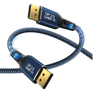 VEKPTHTBH DP 2.0 Monitorkabel 8K @60Hz 4K @144Hz DisplayPort-kabel compatibel met 1,4 HD-kabel (Kleur: Blauw, Maat: 5 m)