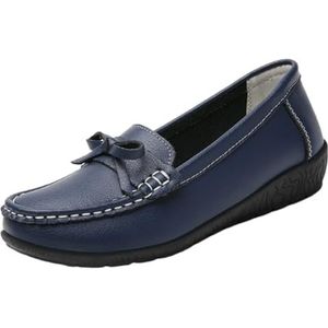 Dark blue,35,OTMYIGO Dames platte leren loafers Wedge Mocassins Wedge Casual Slip-on Loafers Lichtgewicht Rijden Wandelen Werk Kantoor Kleding Schoenen
