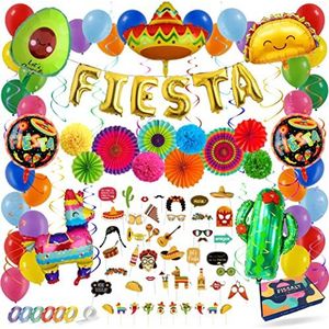 Fissaly® 71 Stuks Mexican Fiesta Feest Versiering – Pinata, Sombrero & Catcus Decoratie Ballonnen – Fiestas Verjaardag Feestje