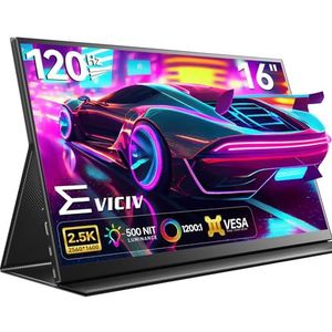 EVICIV Draagbare Monitor 16 inch 2,5K 120Hz met VESA en Beschermhoes, 2560 * 1600 1200:1 500 nits 16:10 IPS Metalen Behuizing Gaming Scherm met 3-Zijdig Smalrand USB C Mini HDMI