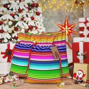 EVANEM Kerstcadeauzakken met trekkoord 8,3 x 11,8 inch jute geschenkzakken kleurrijke Mexicaanse strepen trekkoord tas herbruikbare kerstverpakking tas voor feest jute zakken voor bruiloft opslag