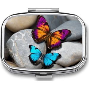 Leuke Pil Organizer Kleurrijke Vlinder Steen Gedrukt Draagbare Reizen Pillendoos Mini Pillendoos Kan Buiten worden gebruikt