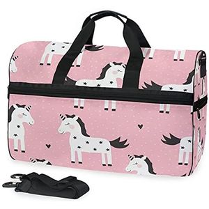 Roze witte eenhoorn sport zwemmen gymtas met schoenen compartiment weekender duffel reistassen handtas voor vrouwen meisjes mannen