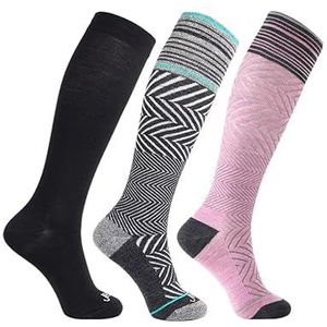 JAVIE Compressiesokken van 76% merinowol voor dames en heren, (15-20 mmHg) kniekousen voor vliegen, zwangerschap, spataderen, hardlopen, wandelen, fietsen en voetbal, 3 paar: 1 puur