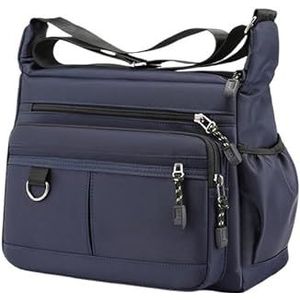 Herenschoudertas met meerdere zakken, grote capaciteit, Oxford, casual crossbodytas, ritssluiting, reisboodschappentas, crossbodytas, herenhandtas (Color : Blue)