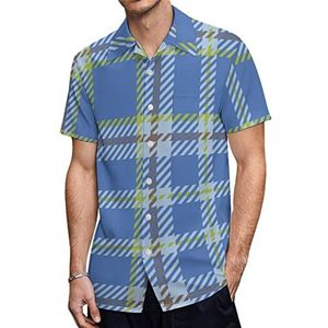 Blauwe Tartan Buffalo Plaid Heren Hawaiiaanse Shirts Korte Mouw Casual Shirt Button Down Vakantie Strand Shirts 2XS