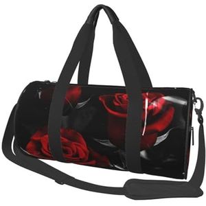 Rode roos print, grote capaciteit reizen plunjezak ronde handtas sport reistas draagtas fitness tas, zoals afgebeeld, Eén maat