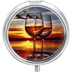 Zonsondergang Wijn Glas Pillendoos Pil Case Pil Organizer Geneeskunde Pil Organizer Wekelijkse Pil Organizer Pil Houder Kleine Pil Case Pil Containers Pil Houder voor Portemonnee
