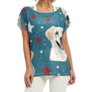 Christmas Star Dogs dames korte vleermuismouwen shirt ronde hals T-shirts losse tops voor meisjes, Patroon, M