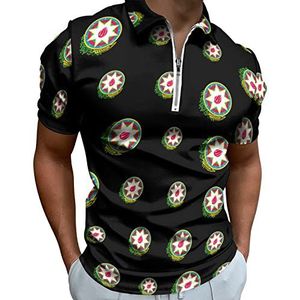 Wapen van Azerbeidzjan Poloshirts met halve rits voor mannen slim fit T-shirt met korte mouwen sneldrogend golftops T-shirts 5XL