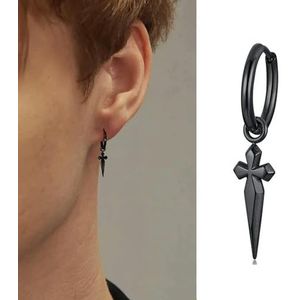 1 stuk/1 paar mannen Huggie hoepels Earring minimale zwaard kruis hangers oorbellen roestvrij staal mannen Biker sieraden