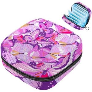 MUOOUM Mooie Roze Vlinder Maandverband Opbergtas Menstruatie Pad Tas Draagbare Menstruatie Cup Pouch met Rits voor Tiener Meisjes Vrouwen Dames