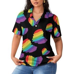Regenboog hart dames poloshirts korte mouwen casual kraag T-shirts golfshirts sport blouses tops 3XL