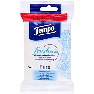 Tempo fresh to go pure 10 pH-neutrale vochtige doekjes voor handen en gezicht (1 verpakking)