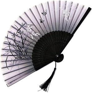 Papieren Chinese stijl waaier, retro handwaaiers Opvouwbare handwaaier Chinese opvouwbare waaier Houten steel Klassieke danswaaier Kwast Elegante vrouwelijke waaier Opvouwbare waaier