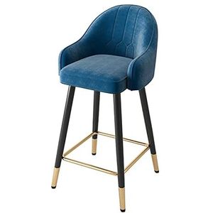 GZDZ Barstoelen stoelen barkrukken, moderne fluwelen barkrukken op toonhoogte, barstoelen met rugleuning en armleuning, Kitchen Island hoge kruk met zwarte poten en voetsteun, (blauw, hoogte 65 cm)