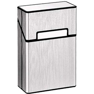 CAREOR Sigarettenetui, lederen metalen flip cover hold 20 sigaretten, drukpreventie vochtbestendige sigaret opbergdoos (zilver)