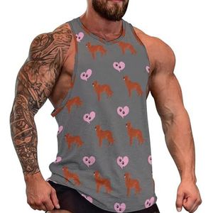 Ierse rode setter hond met harten heren tanktop grafische mouwloze bodybuilding T-shirts casual strand T-shirt grappige sportschool spier