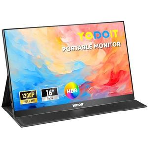 Yodoit Draagbare monitor 16"" 1920 × 1200 FHD-monitor IPS-scherm met USB Type C-poort en ingebouwde luidsprekers met Smart Cover Monitor Compatibel met PC, laptop, MacBook, Xbox