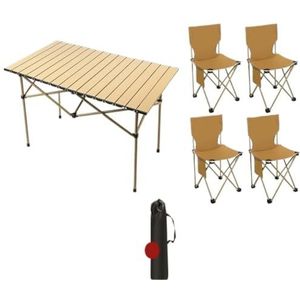 Klaptafels en Stoelen Strand Outdoor Picknick Klaptafel Staal Loempia Tafel En Stoel Set Camping Draagbare Tafel En Stoelen Buiten Klaptafel Stoel(Gold,D)