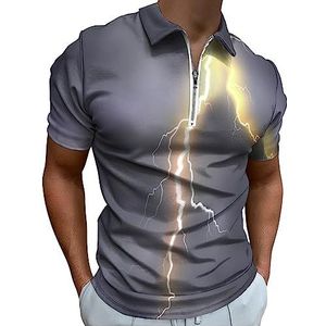 Night with Thunderbolt poloshirt voor heren, casual T-shirts met ritssluiting en kraag, golftops, slim fit