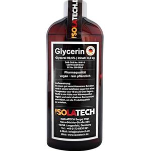 ISOLATECH Glycerine 99,5% 250ml farmaceutische kwaliteit made in Germany, gemeten 99,98% zuiver plantaardig, glycerine glycerol (inhoud 300g)