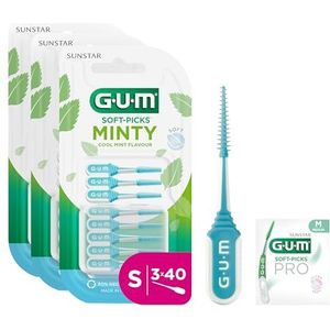 GUM - SOFT-PICKS - Rubberen Tandenstokers - Munt - 3x40 Stuks (met 1 Bonus Sample)
