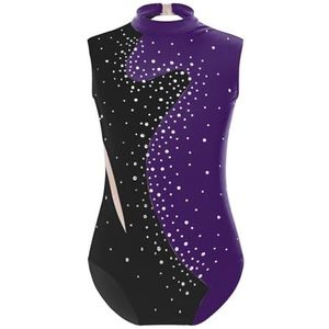 NUOYIXUAN Gymnastiekpak voor meisjes en tieners, ballet, dans, mouwloos, met fonkelende strass, rolschaatsen, paars 4