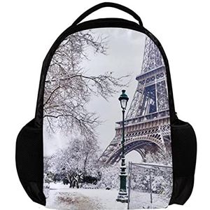 Gepersonaliseerde rugzak voor vrouwen en man Eiffeltoren en sneeuwpatroon School reizen werk Rugzak, Meerkleurig, 27.5x13x40cm, Rugzak Rugzakken