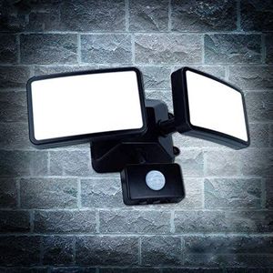 20 W led-spot met bewegingsmelder instelbaar, led-buitenspot, dubbele kop, IP65 waterdicht, 1600 lumen, 6000 K daglichtwit, led-schijnwerper, bewegingsmelder voor binnenplaats, tuin, hal, park, garage