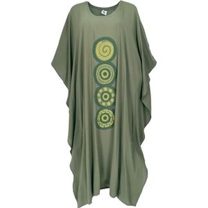 GURU SHOP Lange geborduurde hippieponcho, kaftan, maxi-maat, dames, kaki, synthetisch, maat: één maat, alternatieve kleding, Kaki, One Size