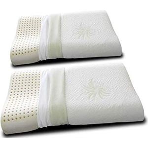 Evergreenweb Kussenpaar van 100% orthopedisch latex, dubbele golf neksteunkussen 40 x 80 cm met aloë vera-overtrek, mijtdichte kussensloop, afneembaar en wasbaar, ergonomisch hoofdkussen