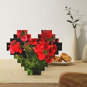 Bouwsteenpuzzel hartvormige bouwstenen rode geraniums1 puzzels blok puzzel voor volwassenen 3D micro bouwstenen voor huisdecoratie bakstenen set