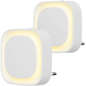 YUNLEX Nachtlampje stopcontact met schemeringssensor, 2 stuks, Automatisch AAN/UIT, 3-niveau helderheid instelbaar, zeer goed voor kinderkamer, trapopgang, slaapkamer, keuken, Badkamer, Warm wit