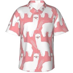 Alpaca lama print klassiek Hawaïhemd voor mannen button down tropische shirts casual strandkleding, Zwart, XXL