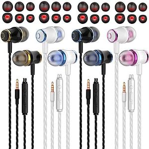 4 paar oortelefoons Heavy Bass Stereo Oortelefoon Oordopjes met Afstandsbediening & Microfoon, laptops, Gaming Geluidsisolerende Tangle Free Headsets in Ear oordopjes