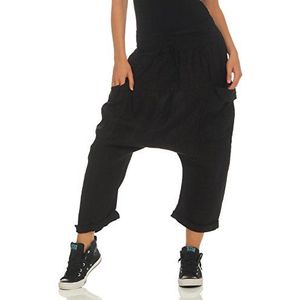 malito dames pofbroek uit linnen | stoffen broek in effen kleuren | Vrijetijdsbroek voor aan het strand | Capri broek 6824 (zwart)