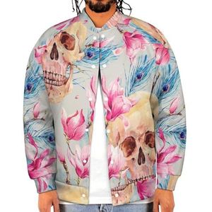 Vintage Skull & Pink Magnolia Pauwenveren Grappige Mannen Baseball Jacket Gedrukt Jas Zachte Sweatshirt Voor Lente Herfst